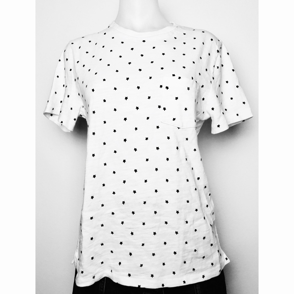 rag & bone White Navy Star Print Cotton T-Shirt